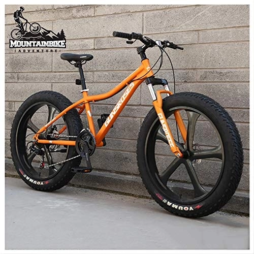 Mountainbike : NENGGE Hardtail MTB 26 Zoll mit Gabelfederung für Herren Damen, Erwachsenen Fette Reifen Fahrräder, Scheibenbremsen Mountainbike, Rahmen aus Kohlenstoffstahl, 5 Spoke orange, 24 Speed
