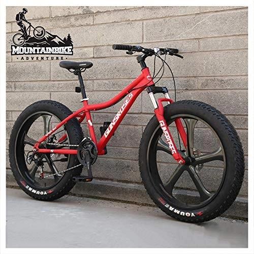 Mountainbike : NENGGE Hardtail MTB 26 Zoll mit Gabelfederung für Herren Damen, Erwachsenen Fette Reifen Fahrräder, Scheibenbremsen Mountainbike, Rahmen aus Kohlenstoffstahl, 5 Spoke red, 27 Speed