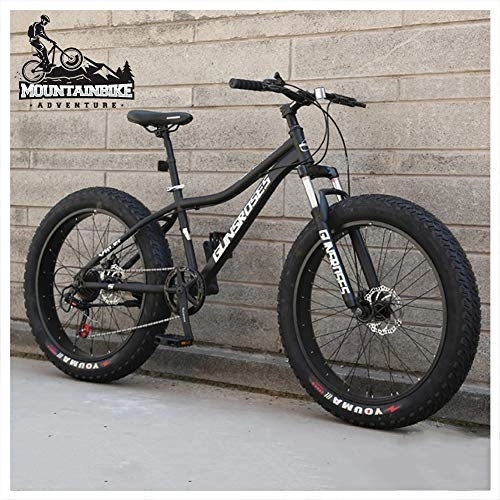 Mountainbike : NENGGE Hardtail MTB 26 Zoll mit Gabelfederung für Herren Damen, Erwachsenen Fette Reifen Fahrräder, Scheibenbremsen Mountainbike, Rahmen aus Kohlenstoffstahl, Black Spoke, 24 Speed