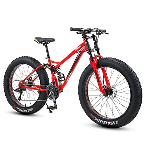 Mountainbike : NENGGE Mountainbike für Mädchen Herren - 24 Zoll - 7 / 21 / 24 / 27 / 30-Gang - Erwachsenen MTB Vollfederung Fette Reifen Fahrräder - mit Handbremse und Fahrradständer, Rot, 30 Speed