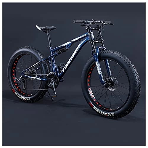 Mountainbike : NENGGE Mountainbike MTB, 24 Zoll Fette Reifen Fahrrad, Fahrrad mit Scheibenbremsen, Rahmen aus Kohlenstoffstahl, Erwachsenen MTB Fahrrad für Herren und Damen, Blau, 24 Speed