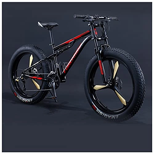 Mountainbike : NENGGE Mountainbike MTB, 26 Zoll Fette Reifen Fahrrad, Fahrrad mit Scheibenbremsen, Rahmen aus Kohlenstoffstahl, Erwachsenen MTB Fahrrad für Herren und Damen, 21 Speed, Black 3 Spoke