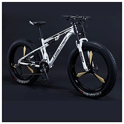 Mountainbike : NENGGE Mountainbike MTB, 26 Zoll Fette Reifen Fahrrad, Fahrrad mit Scheibenbremsen, Rahmen aus Kohlenstoffstahl, Erwachsenen MTB Fahrrad für Herren und Damen, 30 Speed, White 3 Spoke