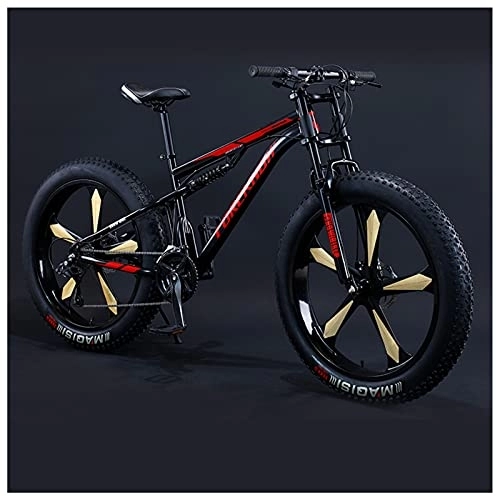 Mountainbike : NENGGE Mountainbike MTB, 26 Zoll Fette Reifen Fahrrad, Fahrrad mit Scheibenbremsen, Rahmen aus Kohlenstoffstahl, Erwachsenen MTB Fahrrad für Herren und Damen, 7 Speed, Black 5 Spoke