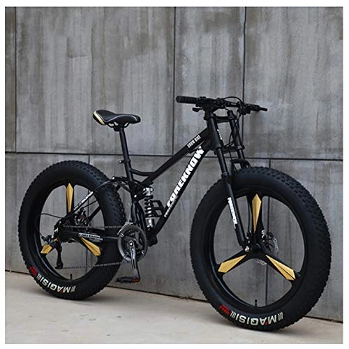 Mountainbike : NENGGE Mountainbike MTB, 26 Zoll Fette Reifen Fahrrad, Fahrrad mit Scheibenbremsen, Rahmen aus Kohlenstoffstahl, MTB Fahrrad für Herren und Damen, 21 Speed, Black 3 Spoke