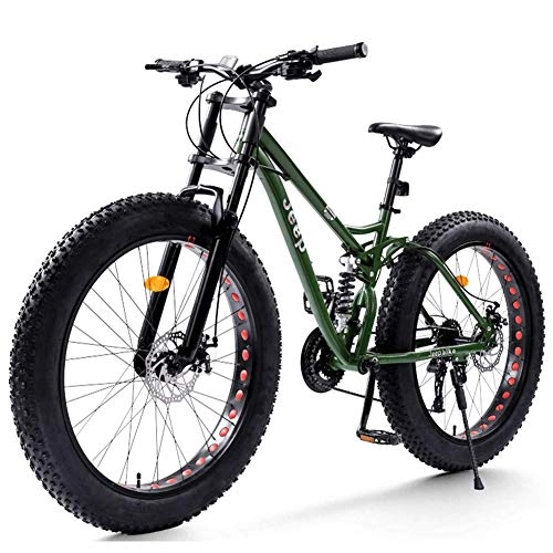 Mountainbike : NENGGE Vollfederung Mountainbike 26 Zoll für Herren Damen, Erwachsenen Fette Reifen MTB mit Scheibenbremsen, Unisex Fahrräder, Rahmen aus Kohlenstoffstahl, Grün, 24 Speed