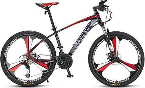 Mountainbike : No Branded Forever Erwachsene MTB Mountainbike Hardtail Fahrrad mit verstellbarem Sitz YE880, 26 Zoll, 30 Gänge, Rahmen aus Aluminiumlegierung, schwarz-rot, einteilige Alufelge
