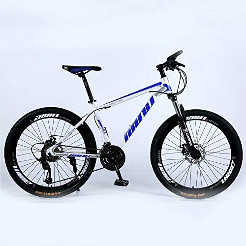 Mountainbike : NOVOKART Country Mountain Bike 26 Zoll, Erwachsene MTB, Hardtail-Fahrrad mit verstellbarem Sitz, Verdickter Kohlenstoffstahlrahmen, Weiß Blau, Speichenrad, 27-stufige Schicht