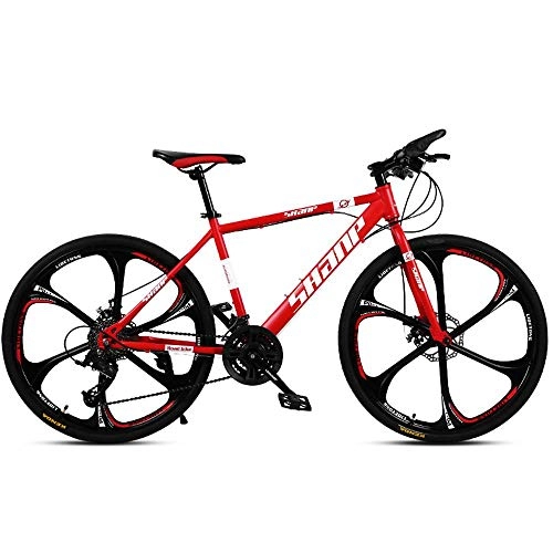 Mountainbike : Offroad-Mountainbike, Adult Carbon Fiber Fahrrad Scheibenbremse Fahrrad 21 Speed ​​6 Speichen Fahrrad 26 24speed red