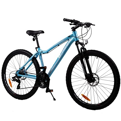Mountainbike : OMEGA BIKES Camille 27.5 Zoll Mountainbike für Damen geeignet ab 175 cm, Scheibenbremse, Shimano 21 Gang-Schaltung, Gabel-Federung (Blau)