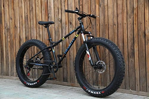 Mountainbike : Pakopjxnx Mountain Bike 4.0 tire Mountain Bicycle high Carbon Steel Beach Bicycle Snow Bike, 26 inch Black, 7 Speed