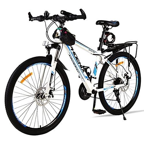 Mountainbike : Pateacd Bike High-End MTB Bike, Bike Strong Mountainbike Aluminium - Mädchen- Und Herrenrad - Scheibenbremse Vorne Und Hinten - Shimano 21-Gang-Umwerfer - Vollfederung, Blau