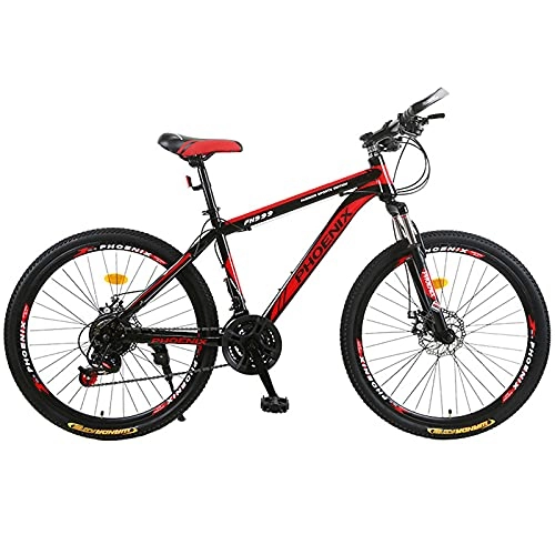 Mountainbike : Pateacd Bike High-End MTB Bike, Bike Strong Mountainbike Aluminium - Mädchen- und Herrenrad - Scheibenbremse vorne und hinten - Shimano 21-Gang-Umwerfer - Vollfederung, Red Black