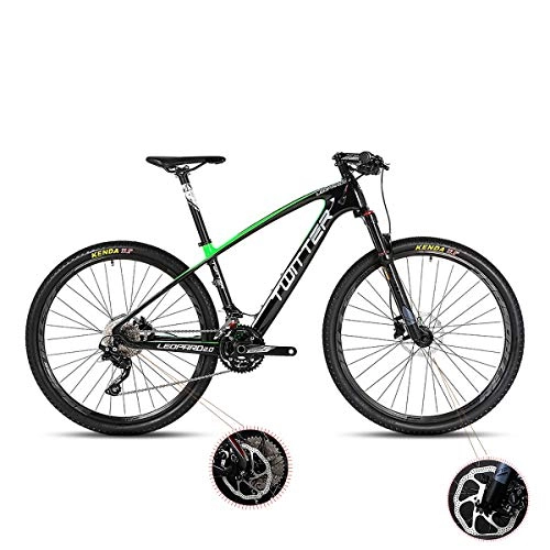 Mountainbike : PXQ Erwachsene Mountainbike Carbon XC 22 beschleunigt Geländefahrrad mit Luftdruck-Stoßdämpfer und Vorderradgabel-Ölbremse-Fahrrädern 26 / 27.5Zoll, Green, 26"*15.5"