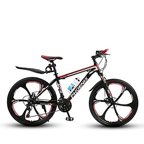 Mountainbike : PXQ Leichter 26-Zoll-Mountainbike 21 / 24 / 27 Geschwindigkeits-Stoßdämpfer für Off-Road-Fahrräder, Doppelscheibenbremsen und 17"High Carbon-Heckrahmen, Black, C24S