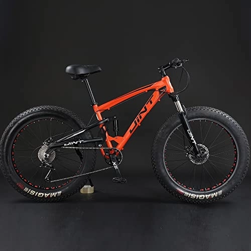 Mountainbike : Qian Fat Bike 26 Zoll Mountainbike Fahrrad vollgefedertes Fahrrad mit großem Reifen Fully Orange