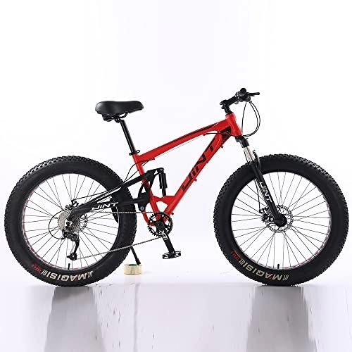 Mountainbike : Qian Fat Bike 26 Zoll Mountainbike Fahrrad vollgefedertes Fahrrad mit großem Reifen Fully Rot