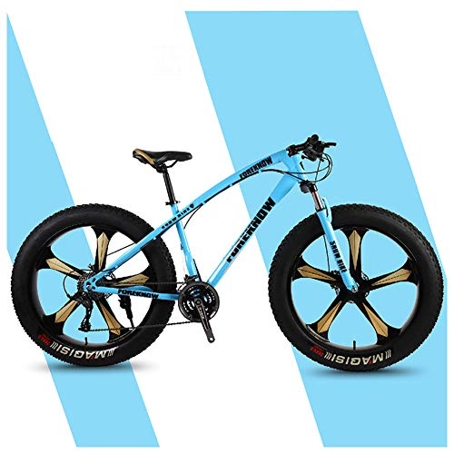 Mountainbike : QMMD MTB 26 Zoll, Erwachsenen Hardtail MTB, Gabel-Federung Fahrräder, Rahmen aus Kohlenstoffstahl Fette Reifen Fahrrad, Herren 7-21-24-27-Gang Mountainbike, Blue 5 Spokes, 24 Speed