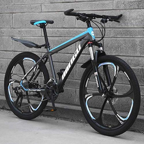 Mountainbike : QZMJJ Off-Road Radfahren, Mountainbike High Carbon Stahlrahmen-Scheibenbremsen Stoßdämpfung Erwachsene Fahrrad Racing (Color : Black Blue, Size : 30 Speed)