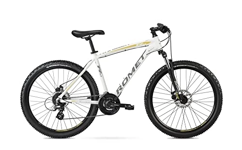 Mountainbike : Romet Mountainbike MTB Fahrrad Rambler 6.3 26 Zoll, Weiss-Gold, 24 Gänge Shimano