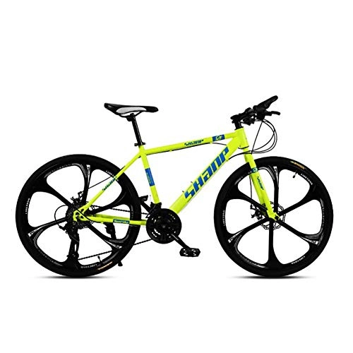 Mountainbike : SANLDEN Unisex 26 Zoll 6-Speichen-Räder Mountainbike 21 / 24 / 27 / 30 Geschwindigkeit Doppelscheibenbremse MTB-Bike, Yellow, 30Speed