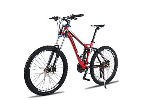 Mountainbike : SEESEE.U Mountainbike Unisex Mountainbike, 26-Zoll-Aluminiumlegierungsrahmen, 24 / 27-Gang-MTB-Fahrrad mit Doppelfederung und Doppelscheibenbremse, rot, 24-Gang