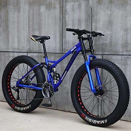Mountainbike : SHUI Mountainbikes, 26 Zoll Erwachsene Fat Tire Mountain Trail Bike, 24-Gang-Fahrrad, Rahmen Aus Karbonstahl, Doppelte Vollfederung, Doppelte Scheibenbremse Blue
