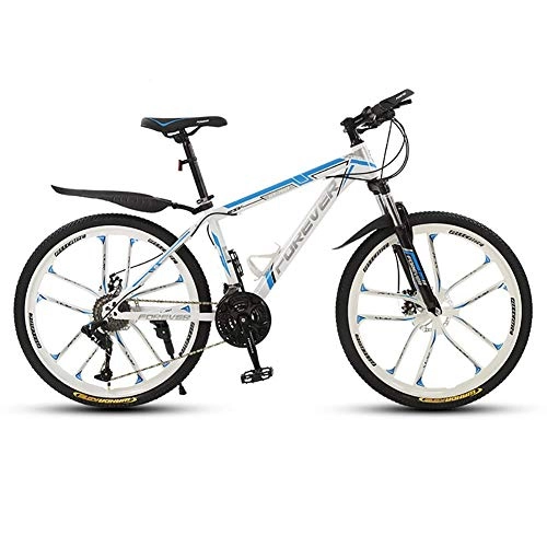 Mountainbike : SXXYTCWL 26-Zoll-Gebirgspfad-Fahrrad, erwachsenes Mountainbike, Hochkohlenstoff-Stahl-Fahrräder, 10 Speichenräder, 24-Geschwindigkeiten Drivetrain, für Männer und Frauen jianyou (Color : White Blue)