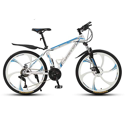Mountainbike : SXXYTCWL 26-Zoll-Mountainbikes, Hardtail mit hoher Kohlenstoffstahl, Erwachsener MTB mit mechanischen Scheibenbremsen, 6 Speichenrad, 21-Gang jianyou (Color : White Blue)