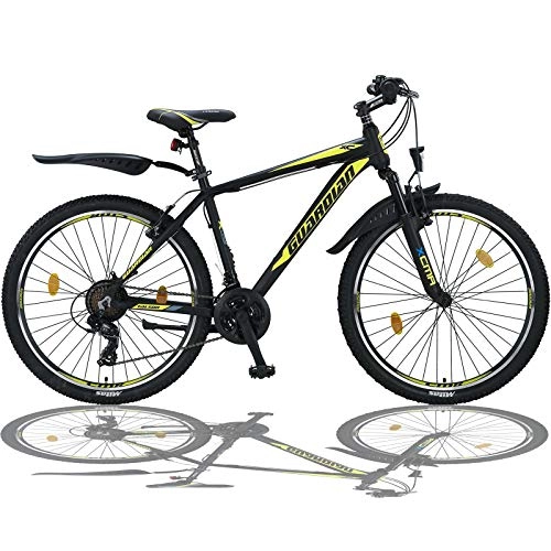 Mountainbike : Talson 24 Zoll Kinderfahrrad MTB Aluminiumrahmen Fahrrad Shimano 21G Gabelfederung Beleuchtung nach STVO SGELB 24779