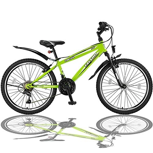 Mountainbike : Talson 24 Zoll Mountainbike Fahrrad mit Gabelfederung & Beleuchtung 21-Gang Shimano FSTR Grün