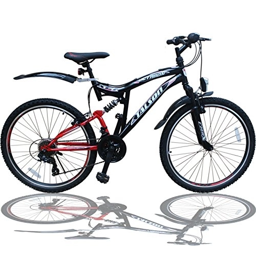 Mountainbike : Talson 26 Zoll Mountainbike Fahrrad MIT VOLLFEDERUNG & Beleuchtung 21-Gang Shimano OXT RED