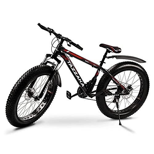 Mountainbike : Tazzaka Mountainbike Fahrrad, 26 Zoll, mit 26 * 4.0 Reifen, Erwachsene, Fat-Tyre-Mountain-Trail-Bike, 21-Gang-Fahrrad, Rahmen aus Karbonstahl Rot (Rot)
