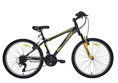 Mountainbike : Umit 24 Zoll schwarz / gelb Fahrrad XR-240 9 Jahre Shimano Schaltung und Federung vorne, Unisex Kinder
