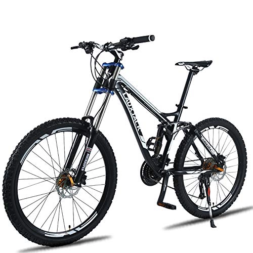 Mountainbike : Unisex-Mountainbike, 26 Zoll Aluminiumlegierungsrahmen, 24 / 27 Geschwindigkeit MTB-Fahrrad mit Zwei Federn mit Doppelscheibenbremse, Black, 27Speed