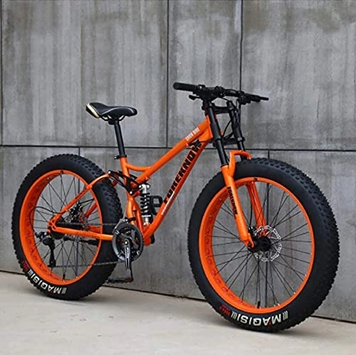 Mountainbike : UYHF 26" Mountainbikes, Erwachsenes Fat Tire Mountain Trail Bike, 21-Gang-Fahrrad, Kohlenstoffstahlrahmen Dual Full Suspension Dual Disc Brake orange-21 Speed