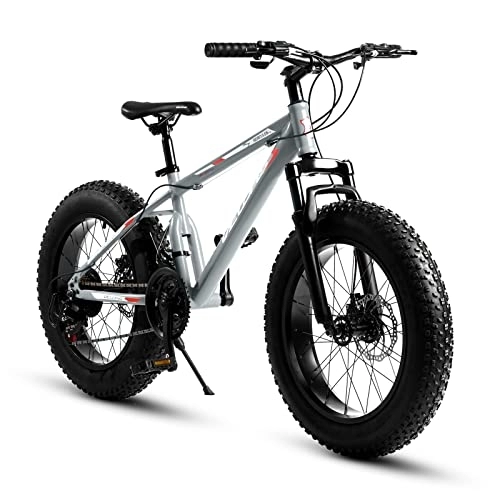 Mountainbike : Velors 20 Zoll Fatbike Mountainbike | Shimano 21 Gang-Schaltung, 4.0 fette Reifen Fahrrad, Doppelscheibenbremsen, Fahrrad geeignet für Mädchen Jungen -Grau