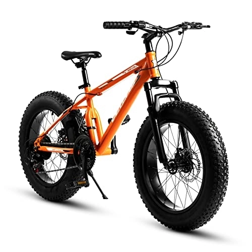 Mountainbike : Velors 20 Zoll Fatbike Mountainbike | Shimano 21 Gang-Schaltung, 4.0 fette Reifen Fahrrad, Doppelscheibenbremsen, Fahrrad geeignet für Mädchen Jungen-Orange