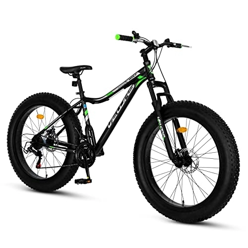 Mountainbike : Velors 26 Zoll Fatbike Mountainbike | Shimano 21 Gang-Schaltung, 4.0 fette Reifen Fahrrad, Doppelscheibenbremsen, Fahrrad geeignet für Erwachsene, MTB, Männer und Frauen- Black Green