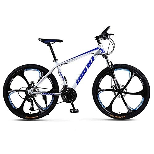 Mountainbike : WEHOLY Bicycle Mens 'Mountainbike, 27-Gang-Stahlrahmen aus kohlenstoffhaltigem Stahl, 26-Zoll-6-Speichen-Räder, voll einstellbare Vorderradgabeln, blau, 27-Fach