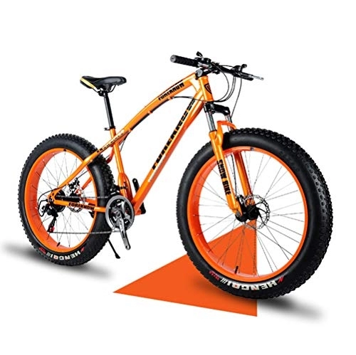 Mountainbike : Wind Greeting 26 Zoll Mountainbike, 24 Gang-Schaltung Erwachsene Fette Reifen Fahrrad, Schnee Fahrrad, Rahmen aus Kohlenstoffstahl, Vollfederung Scheibenbremsen Hardtail Bike (Orange)