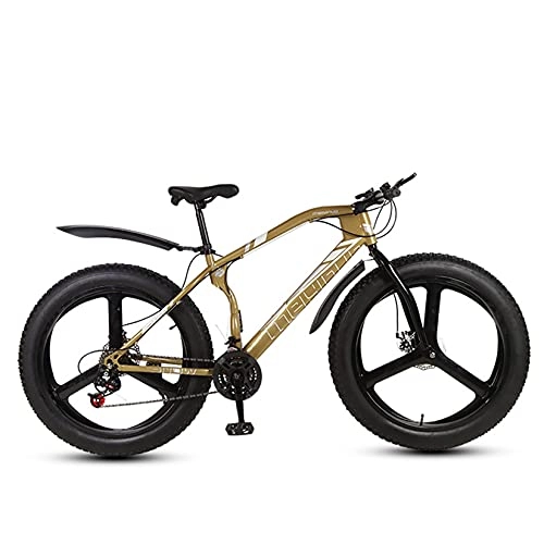 Mountainbike : WLWLEO Fat Tire Mountainbike 26 Zoll 21 / 24 / 27 Geschwindigkeit Fahrrad mit Variabler Geschwindigkeit, Rahmen aus Kohlenstoffstahl, Doppelscheibenbremsen, Beach Snow All-Terrain Bike, Gold, 21 Speed