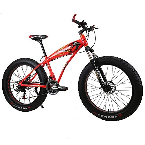 Mountainbike : WQY 26 * 4.0 Fat Bike 21 Speed Mountainbike Stoßdämpfer Aus Aluminiumlegierung Stoßdämpfer Fahrrad Großer Reifen Snow Bike, Rot
