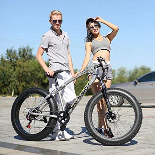 Mountainbike : WSZGR 24 Zoll Falten Fett MTB, Dual-scheiben-bremsen Erwachsene Mountainbike, Big Tire Motorschlitten Fahrrad Für Männer Frauen Silber 26", 24-Gang