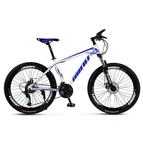 Mountainbike : WSZGR Hoch-kohlenstoffstahl Fahrrad Mit Front-aufhängung, Erwachsene MTB, Leicht Dual-scheiben-Bremse Mountainbike Weiß Und Blau 26", 21-Gang