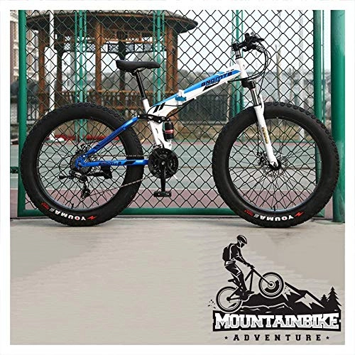 Mountainbike : Wttfc Faltbare MTB Vollfederung für Herren Damen, Erwachsenen Mountainbike mit Scheibenbremsen, Jugend Fette Reifen Fahrräder, Rahmen aus Kohlenstoffstahl, Gold, 26 Inch 30 Speed