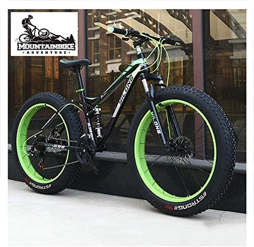 Mountainbike : Wttfc Vollfederung Fahrräder MTB für Herren Damen, Unisex Fette Reifen Mountainbike mit Zwei Scheibenbremsen, Rahmen aus Kohlenstoffstahl, Blau, 24 Inch 21 Speed