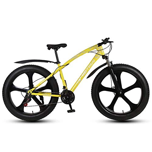 Mountainbike : WXX 26 Zoll Mountainbike Breitreifen Off-Road-Fahrrad-Doppelscheibenbremse Titanlegierung Erwachsene Im Freien Strand Speed ​​Bike, Gelb, 24 Speed