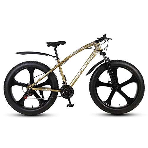Mountainbike : WXX 26 Zoll Mountainbike Breitreifen Off-Road-Fahrrad-Doppelscheibenbremse Titanlegierung Erwachsene Im Freien Strand Speed ​​Bike, Gold, 21 Speed