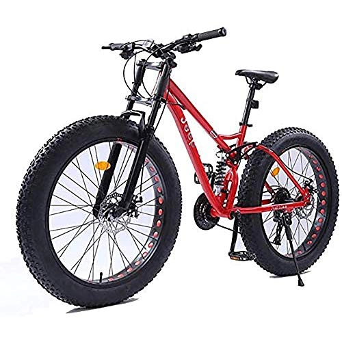 Mountainbike : WXX Erwachsene Mountain Bike High Carbon Stahlrahmen 26 Zoll 4.0 Fat Reifen Motorschlitten Doppelscheibenbremse Damping Querfeldeinrennen Variable Speed ​​Fahrrad, Rot, 27 Speed